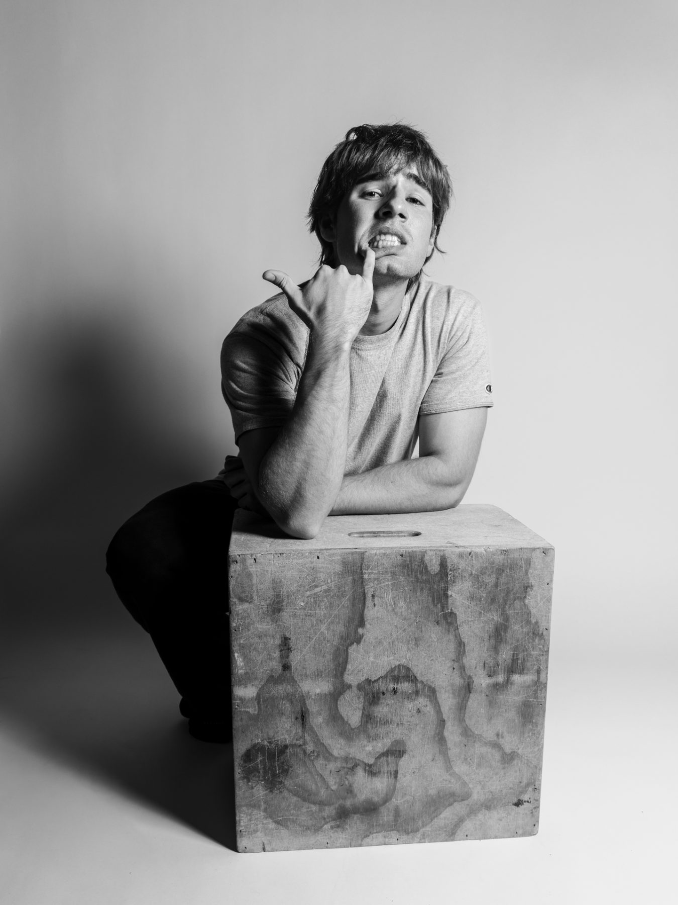 Studio portrait on an apple box